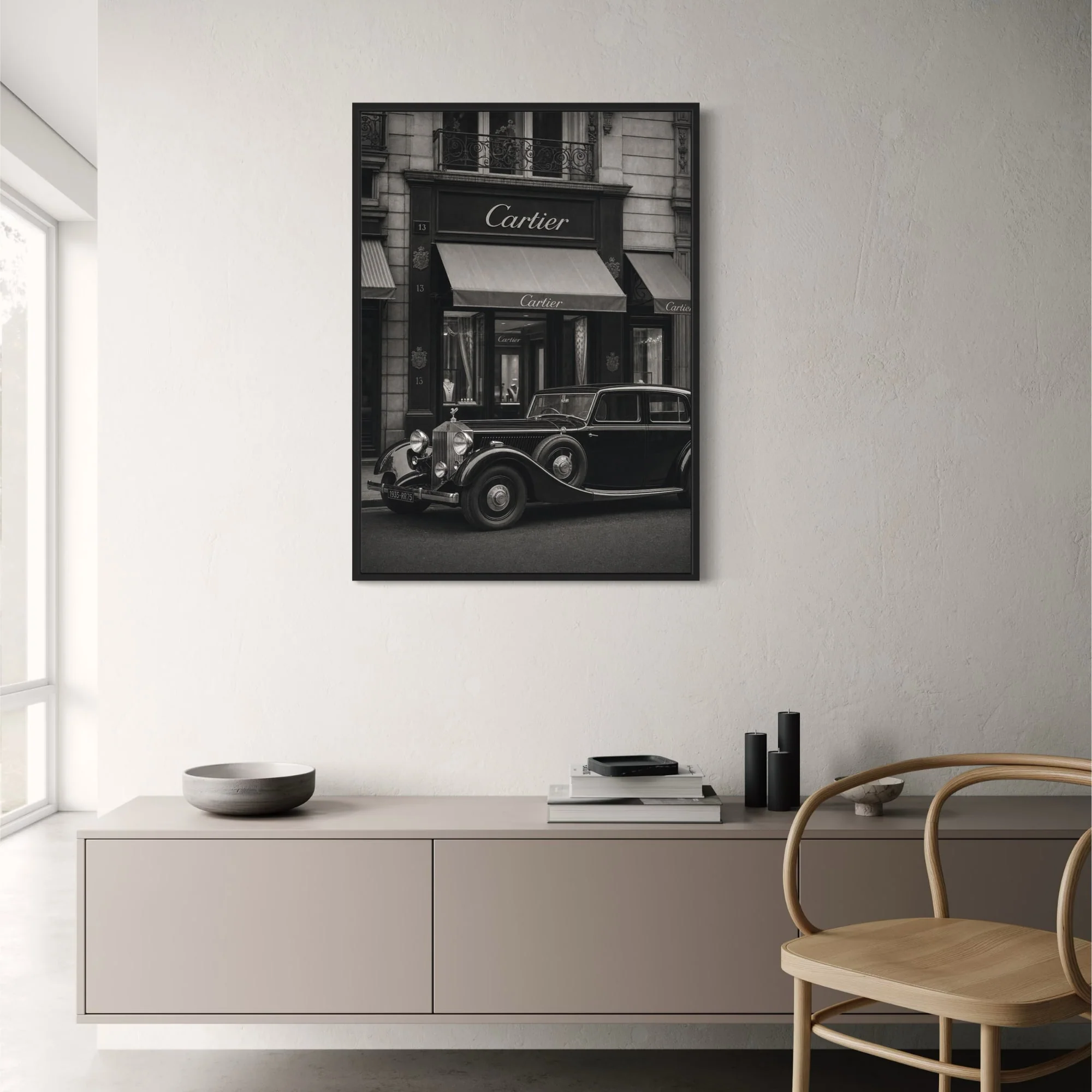 Classic Vintage Car Front of Iconic Luxury Boutique | Timeless Elegance Wall Art Poster Print - Image 2