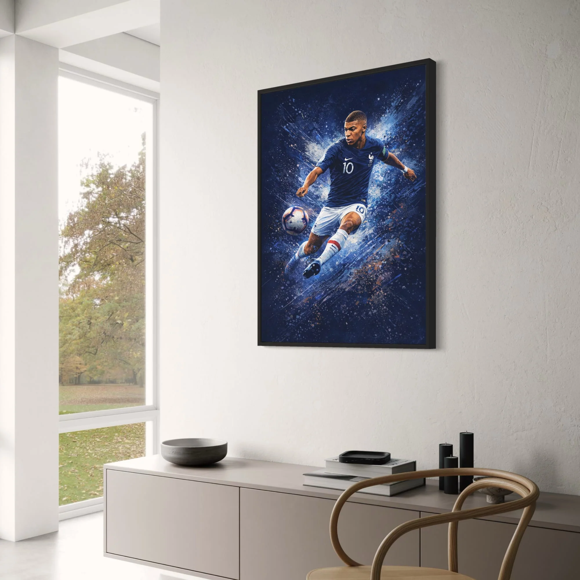 Football Action | Blue Jersey Number 10 | Energetic Blue White Background | High-Quality Art Decor Poster | Print - Image 3