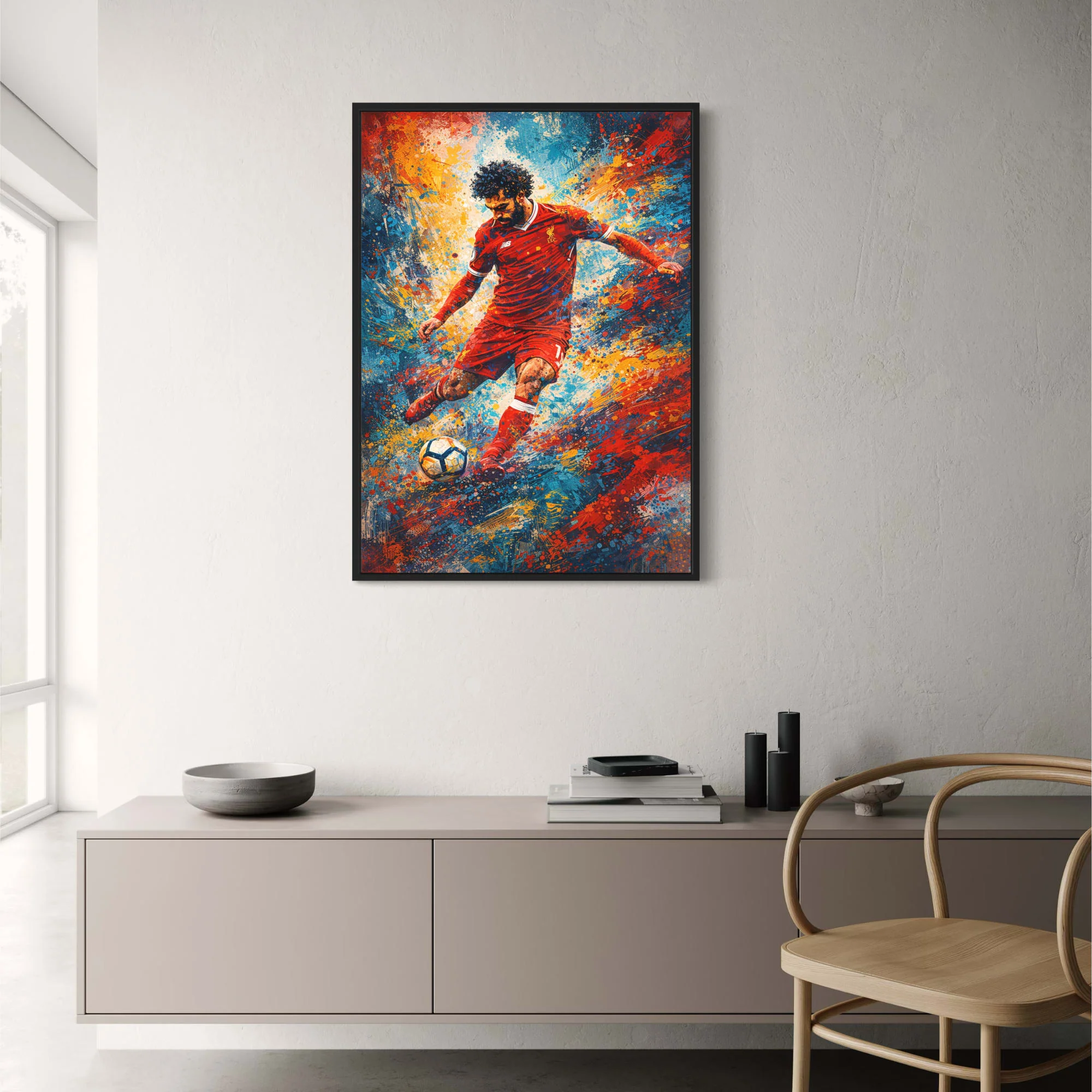 Mohamed Salah | Soccer Action | Vibrant Splatter Art | Abstract Football Print | Expressive Brush Strokes | Red Sports Uniform | Sports Enthusiasts Decor | High-Quality Poster for Home or Office - Image 2