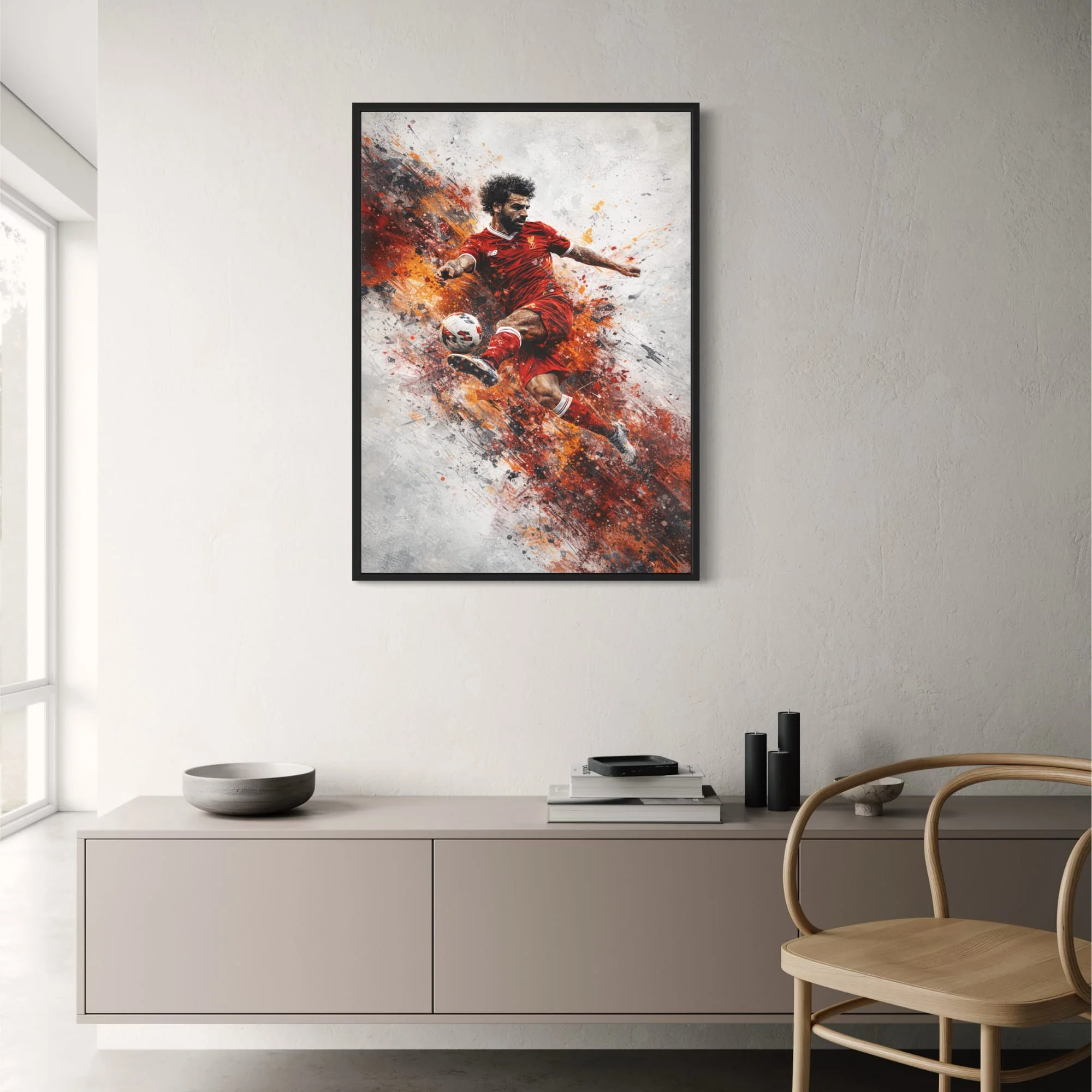 Soccer Art | Player Red & Orange Motion | Brush Stroke Effects | Vibrant Sports Decor | Wall Print for Enthusiasts | Athletic Action Poster - Image 2