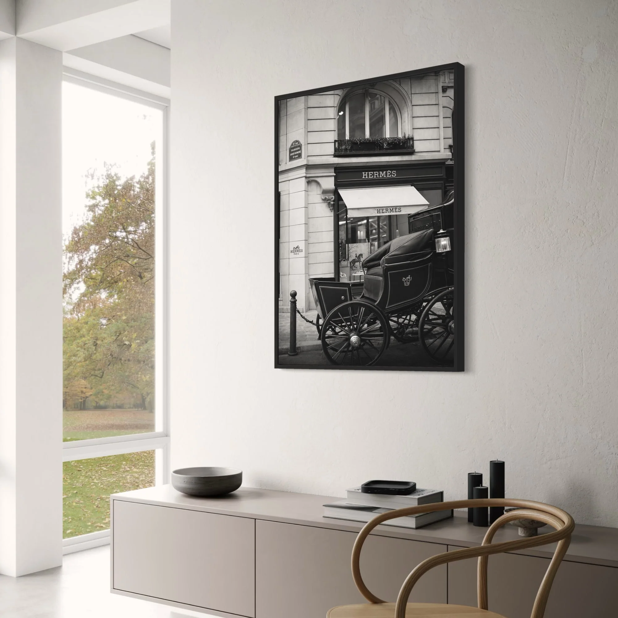 Hermès Paris Storefront | Vintage Black and White Photography | Elegant Parisian Carriage Scene | Art Print Poster - Image 3